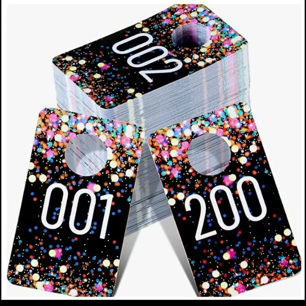 200pc Inventory Number Tags COAT ROOM TAGSPLASTIC MIRROR IMAGE n transparent box